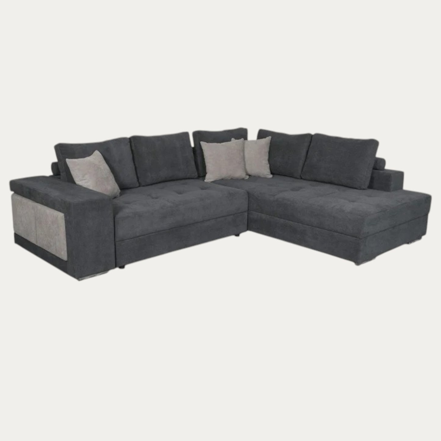 Canapé d'angle TINA convertible avec 2 poufs et coffre en tissu - Meublei