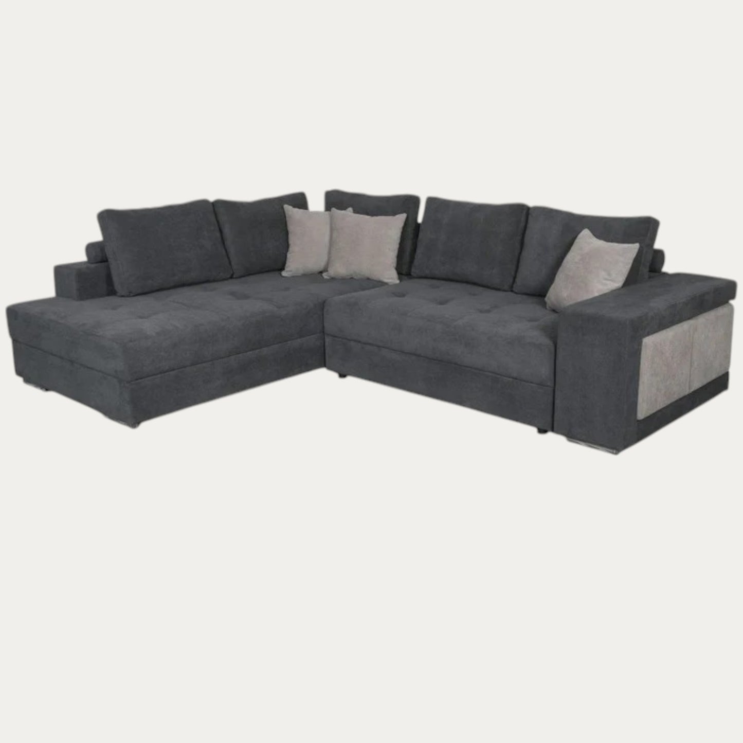 Canapé d'angle TINA convertible avec 2 poufs et coffre en tissu - Meublei