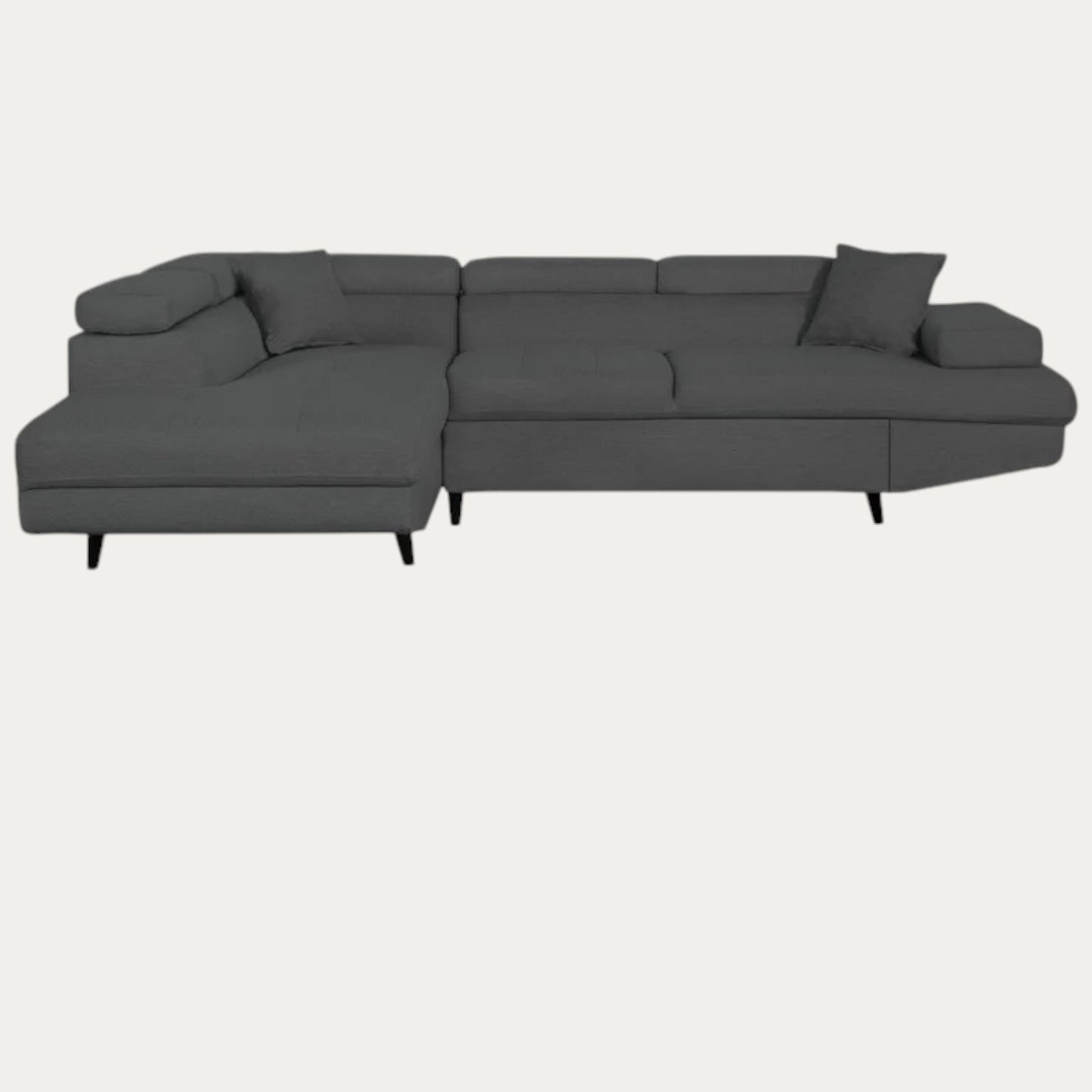 Canapé d'angle ROMEO SCANDINAVE convertible avec coffre, pieds bois noir, en tissu - Meublei