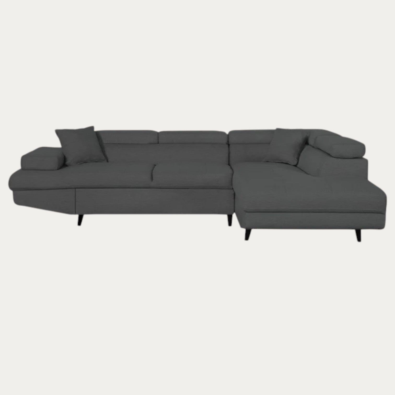 Canapé d'angle ROMEO SCANDINAVE convertible avec coffre, pieds bois noir, en tissu - Meublei