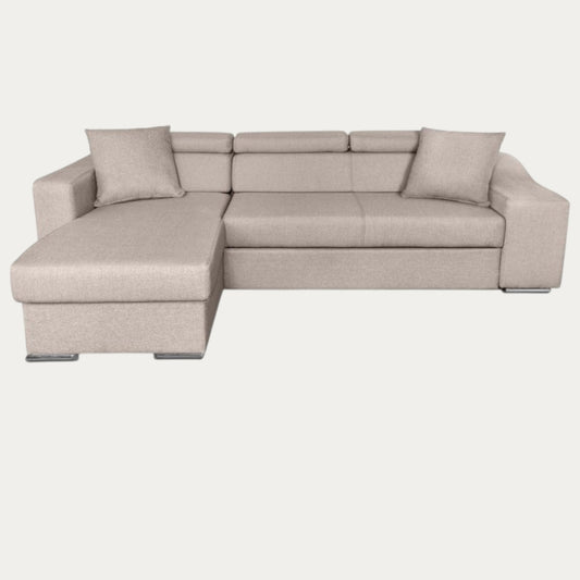 Canapé d'angle STILO réversible, convertible avec coffre et 2 poufs en tissu - Meublei