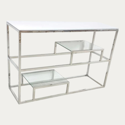 Console en verre ou marbre  structure argenté - Meublei