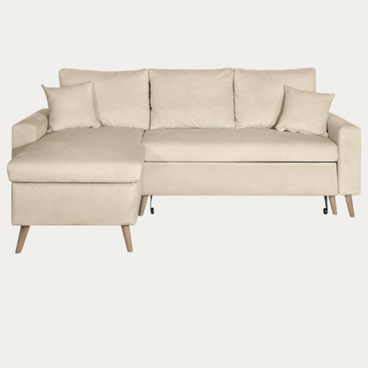 Canapé d'angle scandinave convertible réversible avec coffre en velours - Meublei