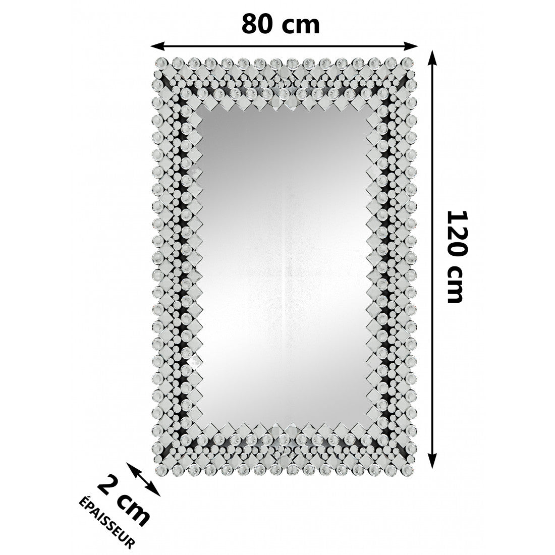 Miroir mural  Argenté  120 cm x  80 x 2 - Meublei