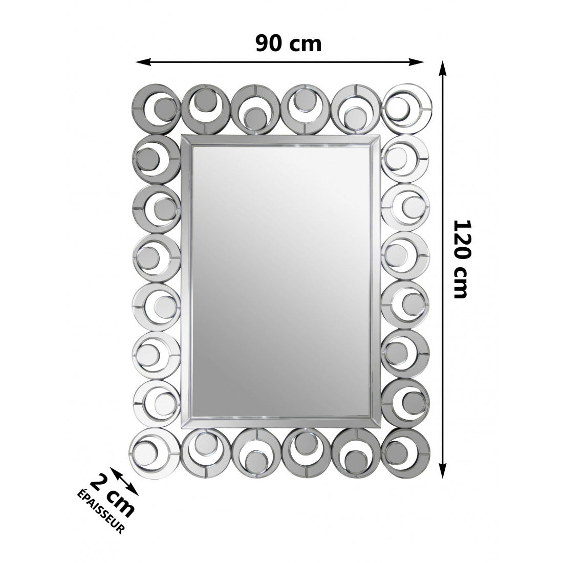 miroir mural  Argenté  120 cm x  90 x 2 - Meublei