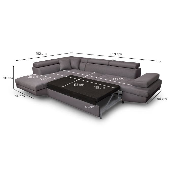 Canapé d'angle ROMEO convertible 5 places avec coffre de rangement en microfibre - Meublei