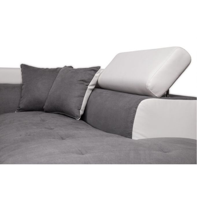 Canapé d'angle ROMEO convertible 5 places avec coffre de rangement en microfibre et simili - Meublei