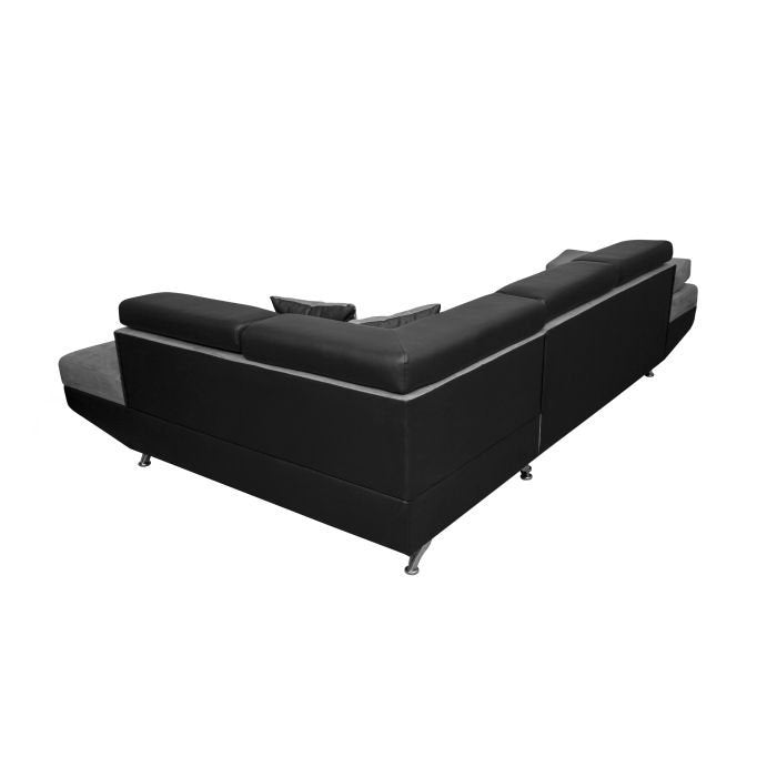 Canapé d'angle ROMEO convertible 5 places avec coffre de rangement en microfibre et simili - Meublei