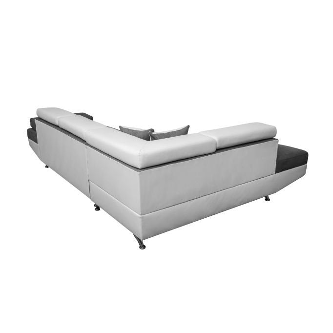 Canapé d'angle ROMEO convertible 5 places avec coffre de rangement en microfibre et simili - Meublei