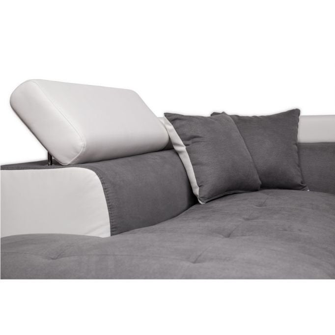 Canapé d'angle ROMEO convertible 5 places avec coffre de rangement en microfibre et simili - Meublei