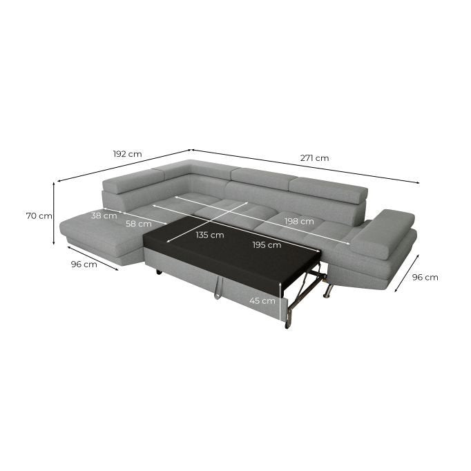 Canapé d'angle ROMEO convertible 5 places avec coffre de rangement en tissu - Meublei