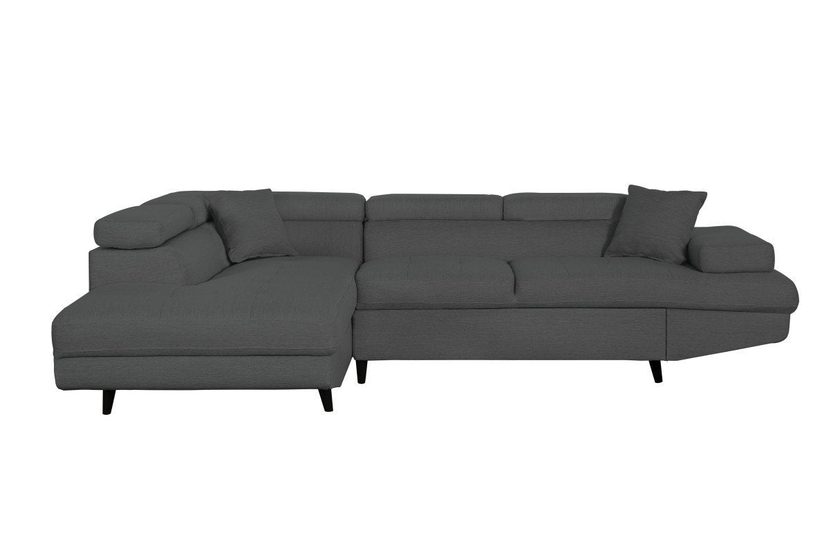 Canapé d'angle ROMEO SCANDINAVE convertible avec coffre, pieds bois noir, en tissu - Meublei