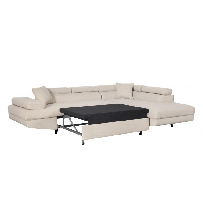 Canapé d'angle ROMEO SCANDINAVE convertible avec coffre, pieds bois noir, en tissu - Meublei