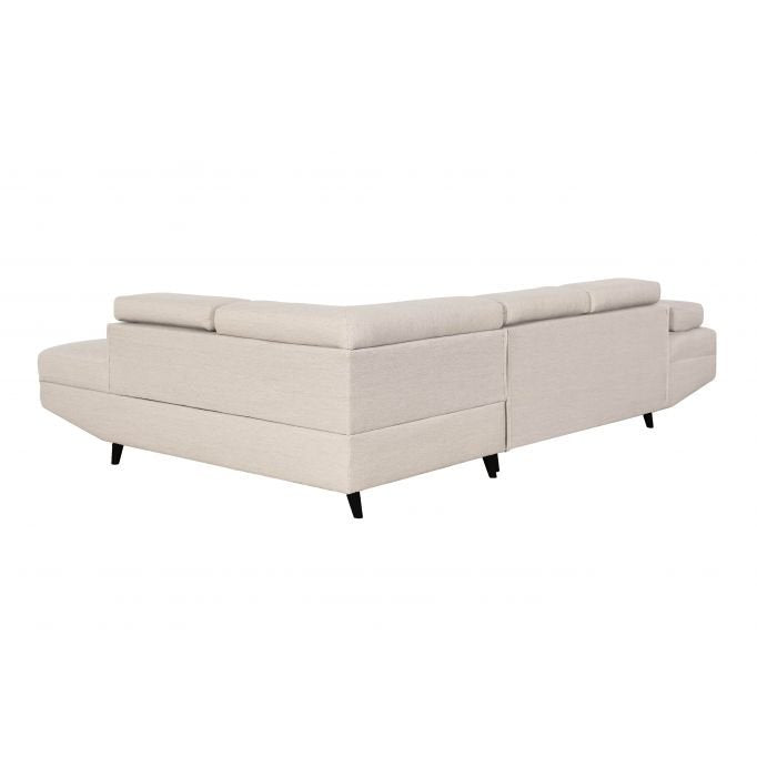 Canapé d'angle ROMEO SCANDINAVE convertible avec coffre, pieds bois noir, en tissu - Meublei