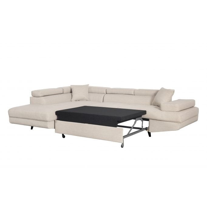 Canapé d'angle ROMEO SCANDINAVE convertible avec coffre, pieds bois noir, en tissu - Meublei