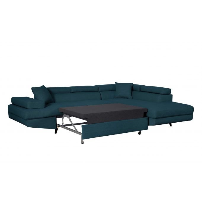 Canapé d'angle ROMEO SCANDINAVE convertible avec coffre, pieds bois noir, en tissu - Meublei