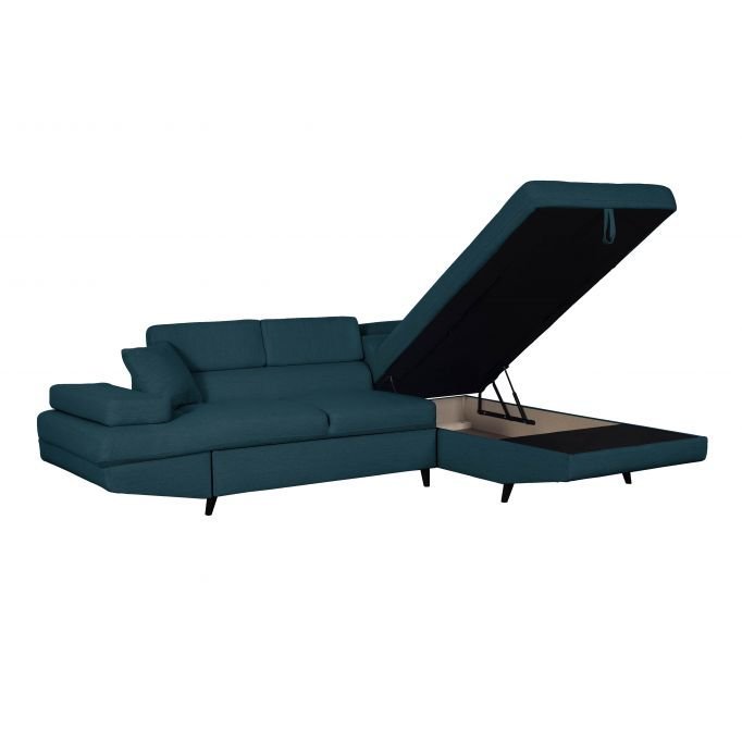 Canapé d'angle ROMEO SCANDINAVE convertible avec coffre, pieds bois noir, en tissu - Meublei