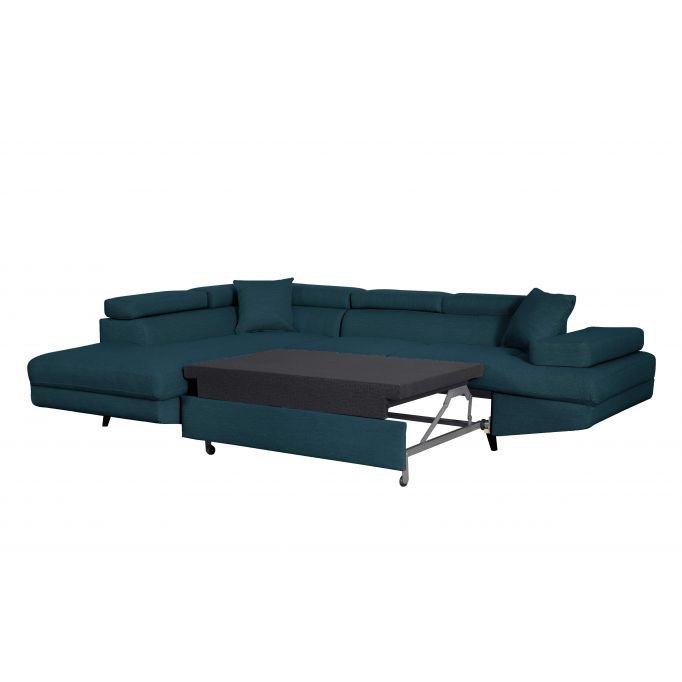 Canapé d'angle ROMEO SCANDINAVE convertible avec coffre, pieds bois noir, en tissu - Meublei