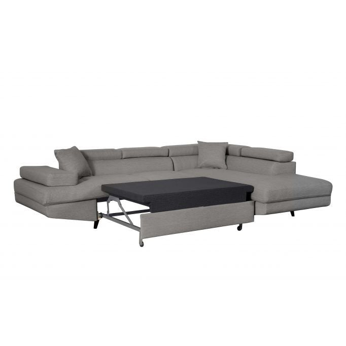 Canapé d'angle ROMEO SCANDINAVE convertible avec coffre, pieds bois noir, en tissu - Meublei