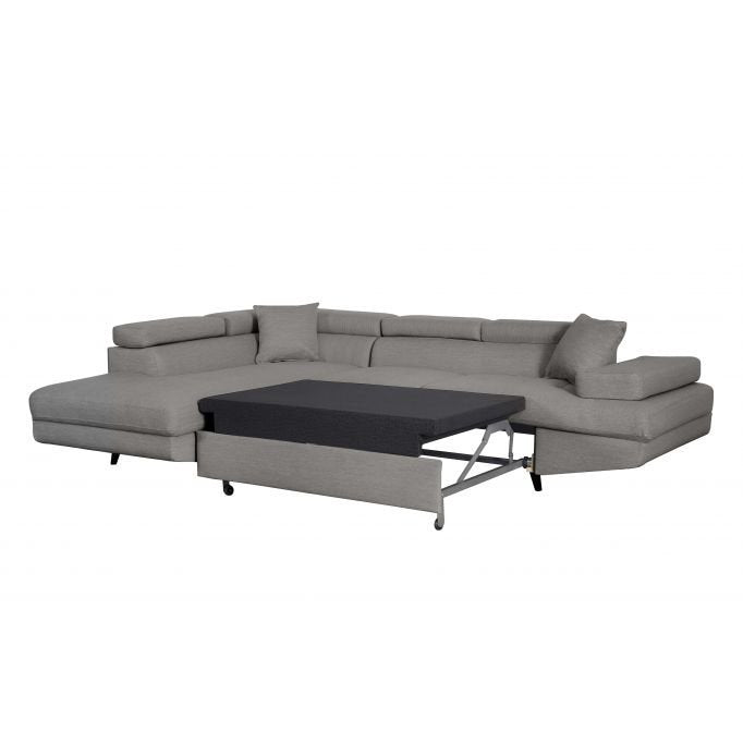 Canapé d'angle ROMEO SCANDINAVE convertible avec coffre, pieds bois noir, en tissu - Meublei