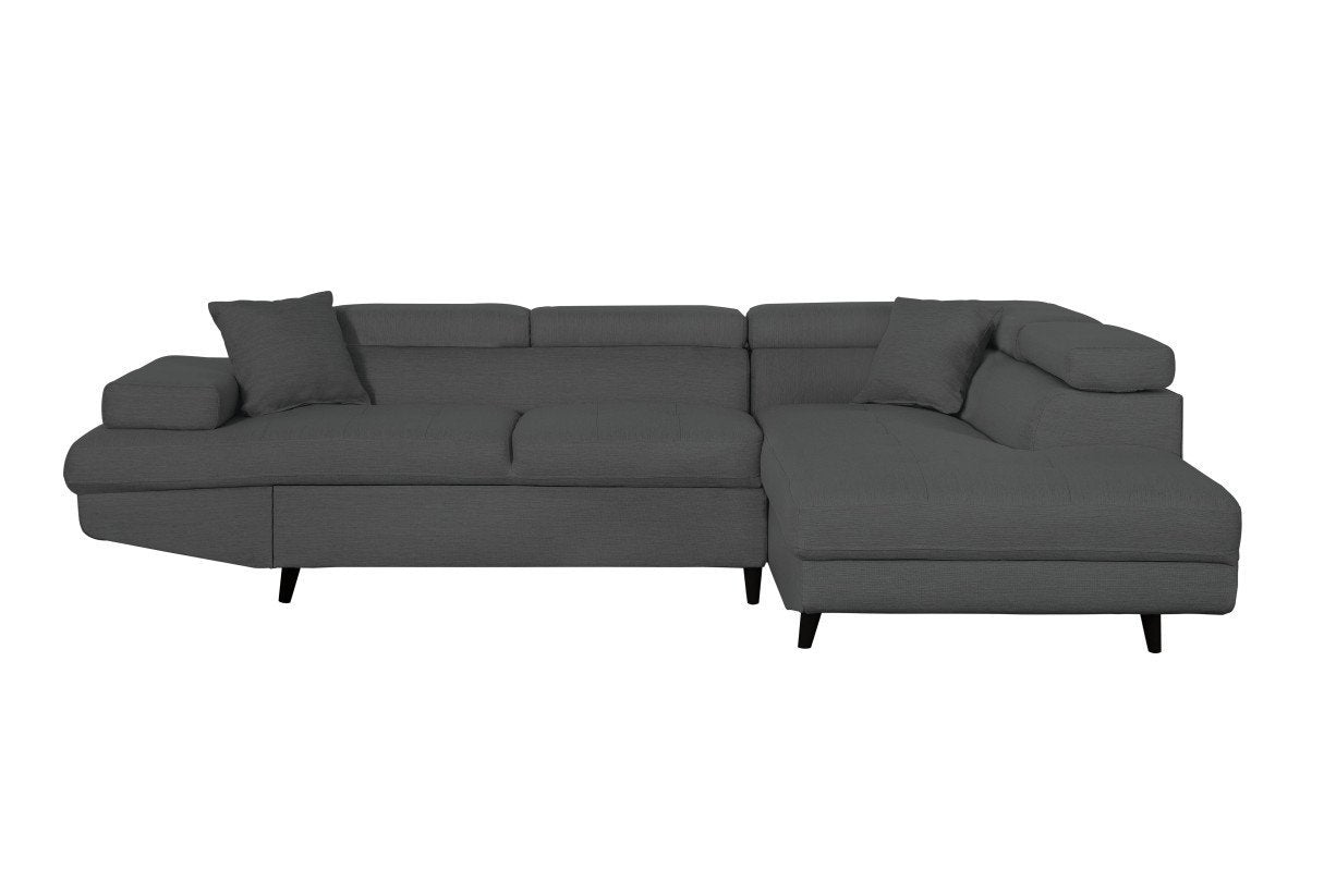 Canapé d'angle ROMEO SCANDINAVE convertible avec coffre, pieds bois noir, en tissu - Meublei