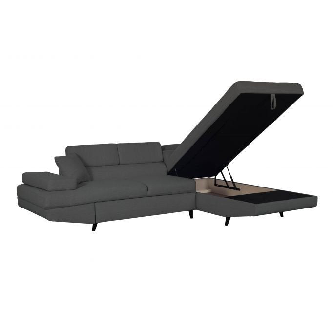 Canapé d'angle ROMEO SCANDINAVE convertible avec coffre, pieds bois noir, en tissu - Meublei