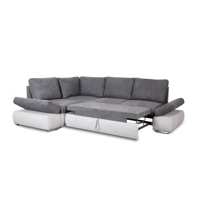 Canapé d'angle SABRINA réversible convertible avec coffre PU et tissu - Meublei