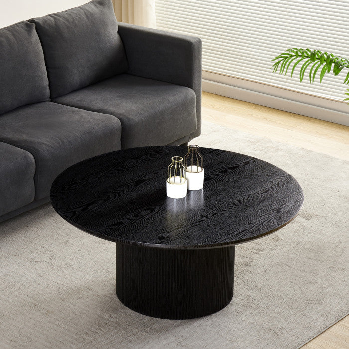 Table Basse en Chêne Noirci avec Piétement Cylindrique en MDF - Meublei