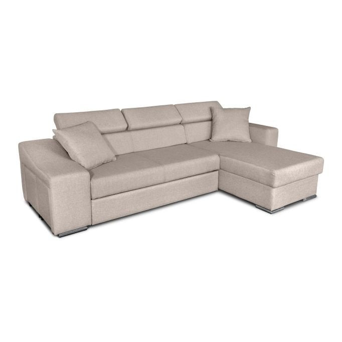 Canapé d'angle STILO réversible, convertible avec coffre et 2 poufs en tissu - Meublei