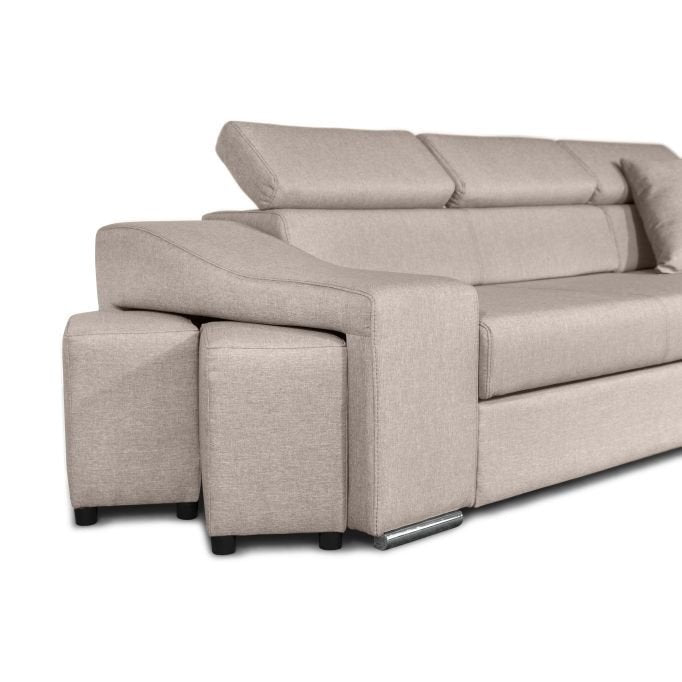 Canapé d'angle STILO réversible, convertible avec coffre et 2 poufs en tissu - Meublei