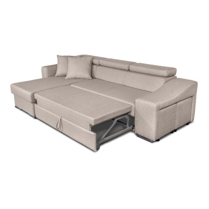 Canapé d'angle STILO réversible, convertible avec coffre et 2 poufs en tissu - Meublei