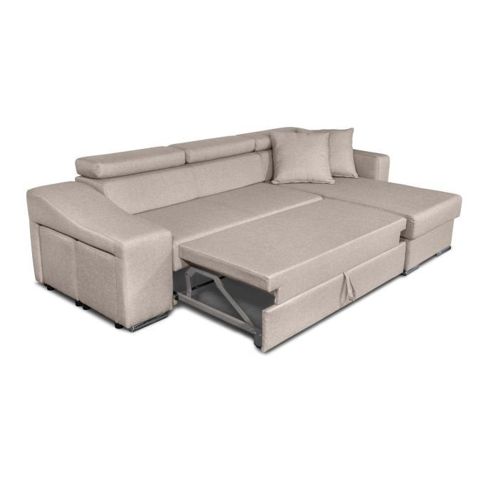 Canapé d'angle STILO réversible, convertible avec coffre et 2 poufs en tissu - Meublei