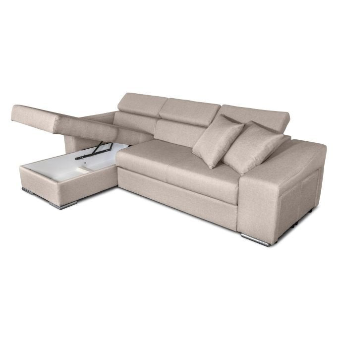 Canapé d'angle STILO réversible, convertible avec coffre et 2 poufs en tissu - Meublei