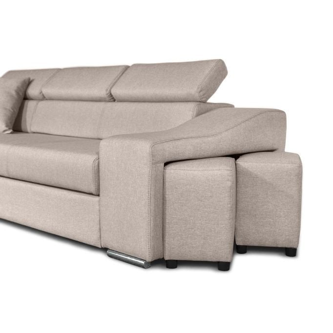 Canapé d'angle STILO réversible, convertible avec coffre et 2 poufs en tissu - Meublei