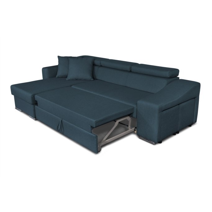 Canapé d'angle STILO réversible, convertible avec coffre et 2 poufs en tissu - Meublei