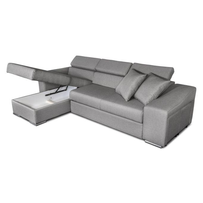 Canapé d'angle STILO réversible, convertible avec coffre et 2 poufs en tissu - Meublei