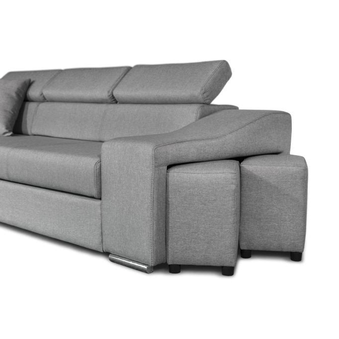 Canapé d'angle STILO réversible, convertible avec coffre et 2 poufs en tissu - Meublei