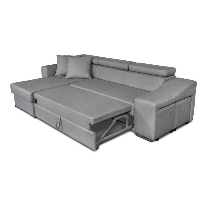 Canapé d'angle STILO réversible, convertible avec coffre et 2 poufs en tissu - Meublei