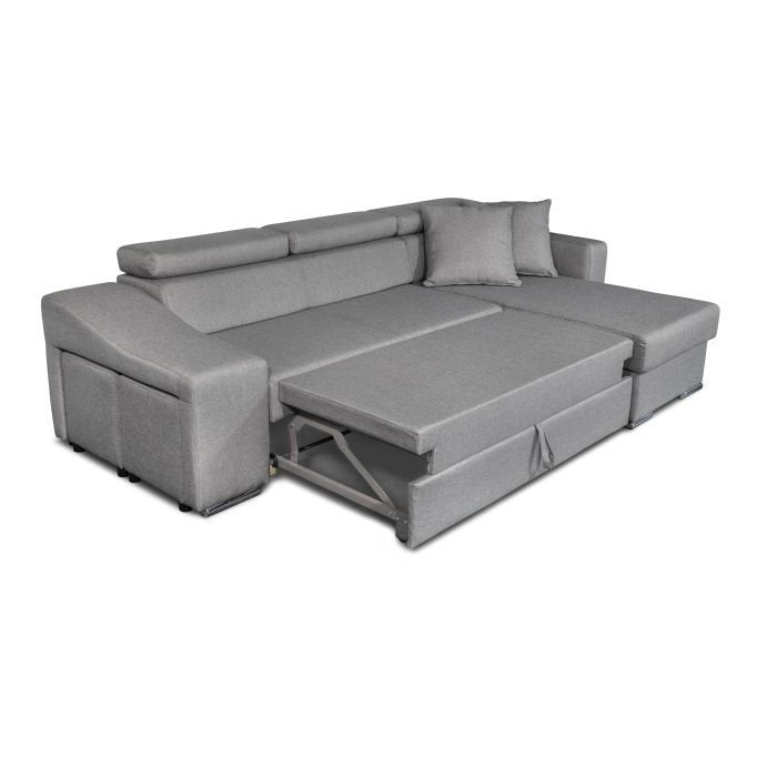 Canapé d'angle STILO réversible, convertible avec coffre et 2 poufs en tissu - Meublei