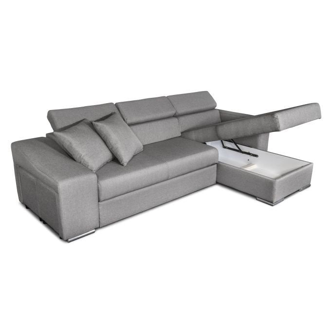 Canapé d'angle STILO réversible, convertible avec coffre et 2 poufs en tissu - Meublei