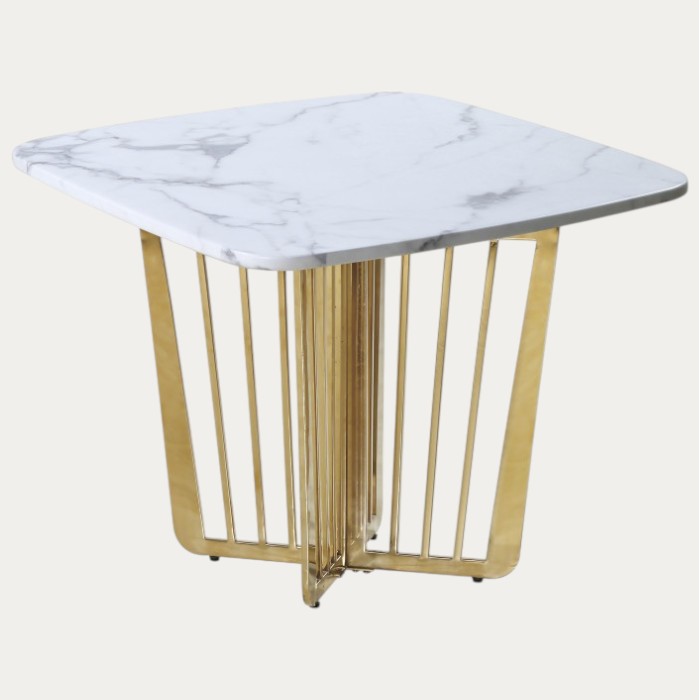 Table d'appoint avec plateau en marbre et structure en acier. - Meublei