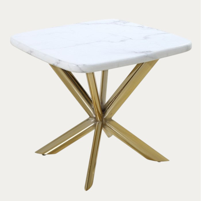 Table d'appoint avec plateau en marbre blanc et piétement en acier inoxydable - Meublei