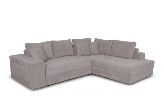 Canapé d'angle TINA convertible avec 2 poufs et coffre en tissu