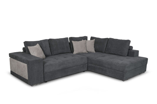 Canapé d'angle TINA convertible avec 2 poufs et coffre en tissu