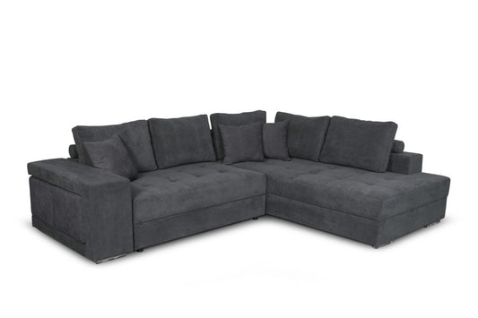 Canapé d'angle TINA convertible avec 2 poufs et coffre en tissu